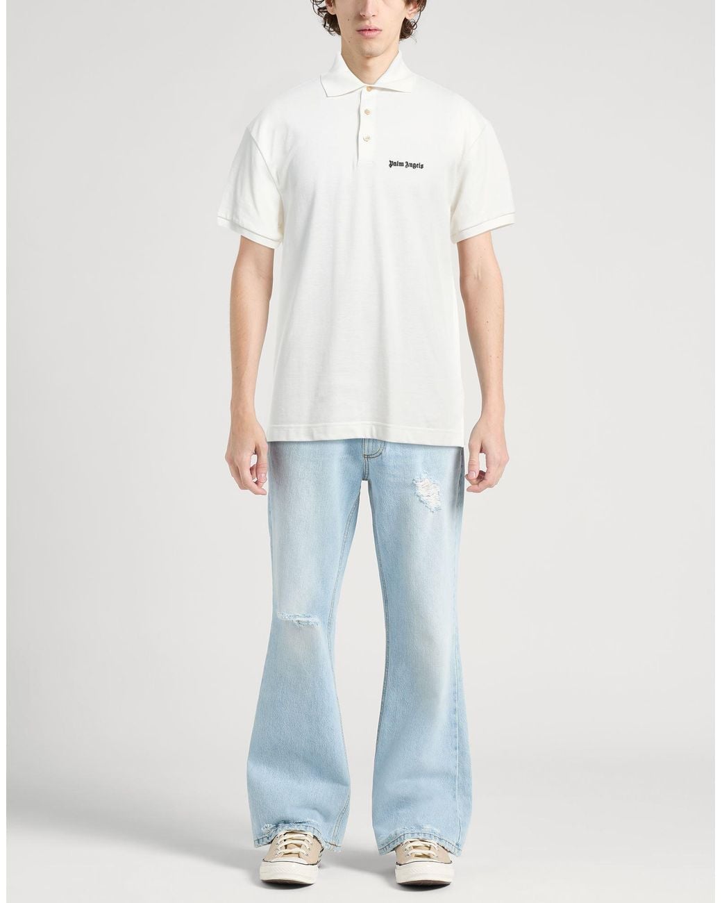 Palm Angels White Polo Shirt Cotton for men