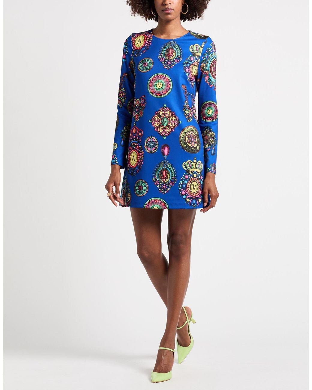 Versace Jeans Couture Blue Mini Dress Polyester, Elastane
