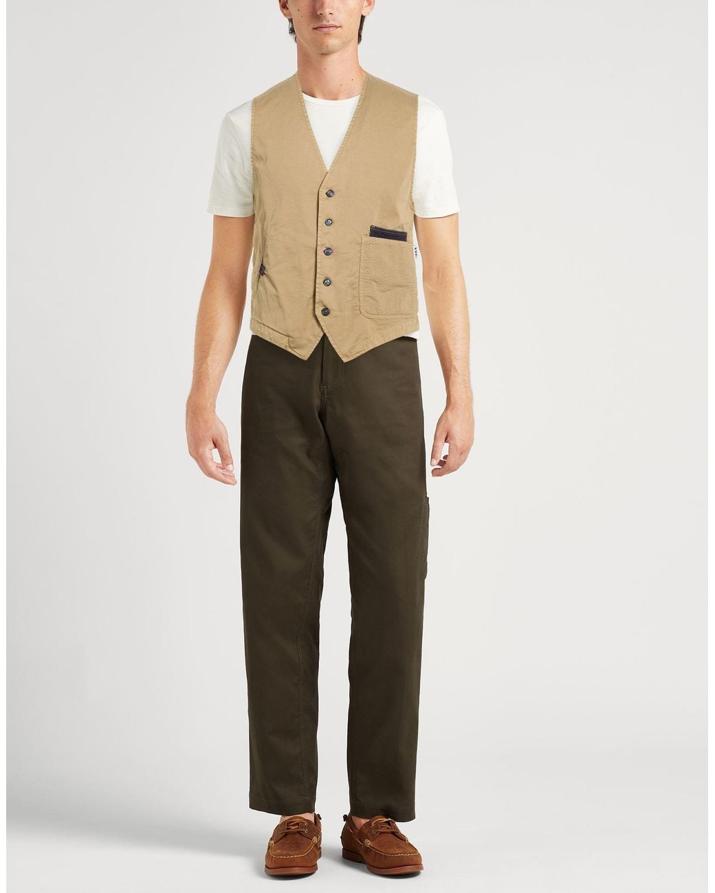 Berna Natural Khaki Tailored Vest Cotton, Elastane for men