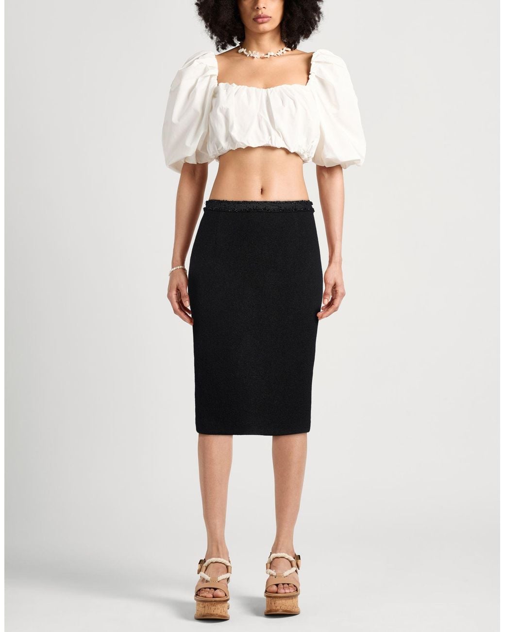 Ines De La Fressange Paris Black Midi Skirt Wool