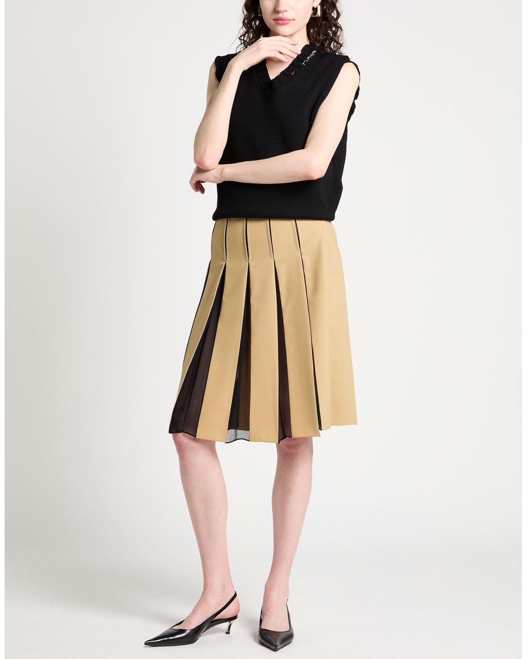 Marni Natural Camel Midi Skirt Polyester, Virgin Wool, Elastane