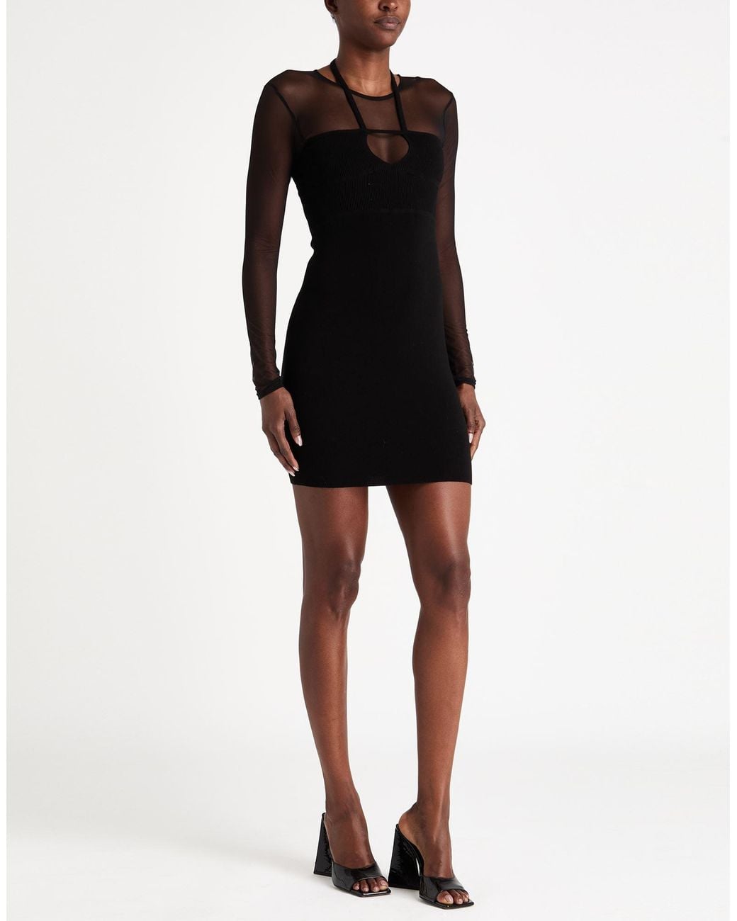 Dondup Black Mini Dress Viscose, Polyester, Polyamide, Elastane