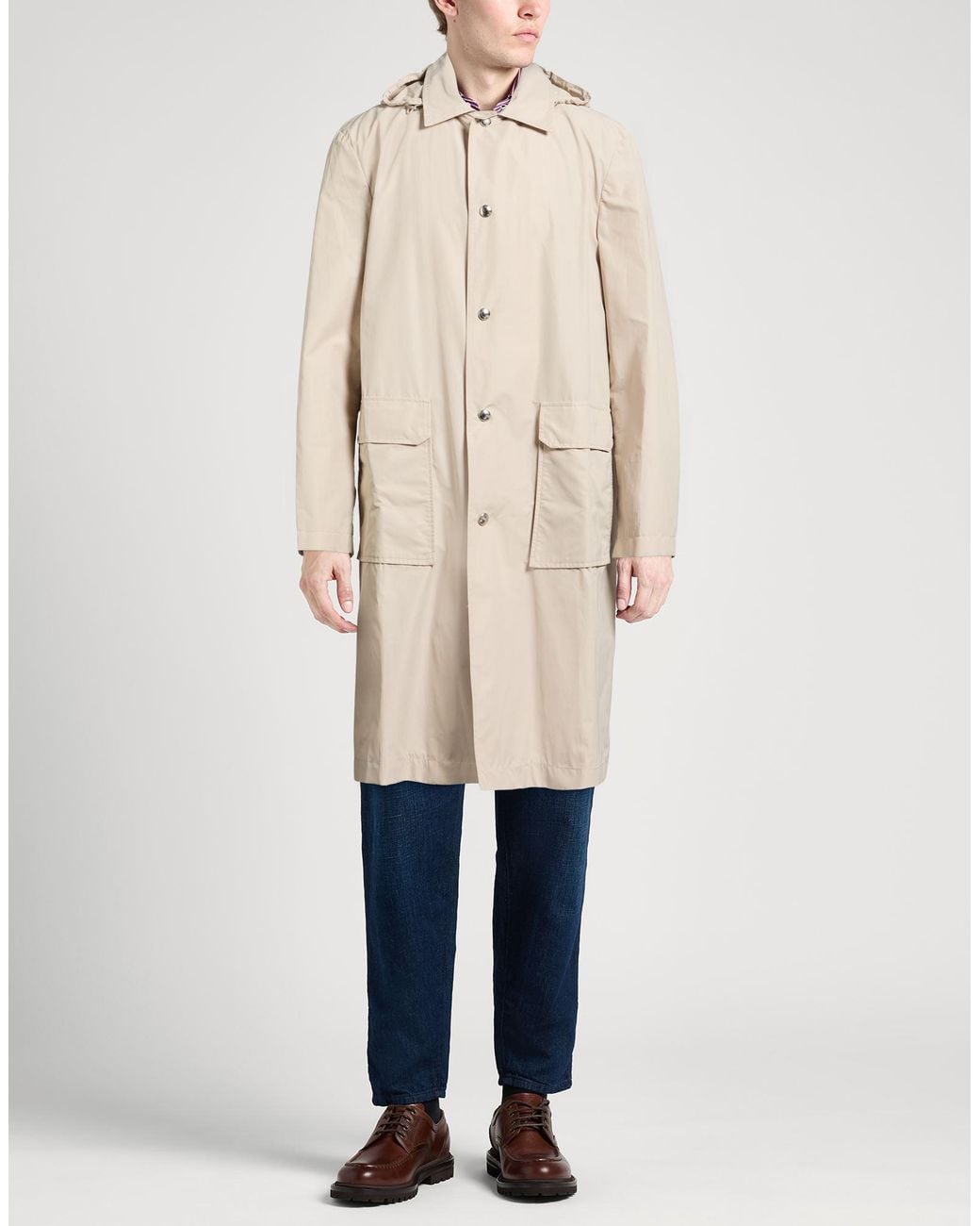 Eleventy Natural Platinum Overcoat & Trench Coat Polyamide, Cotton for men