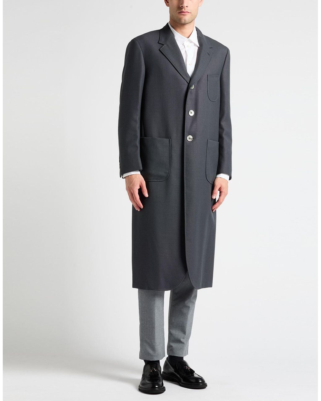 Thom Browne Gray Coat Wool, Polyester for men