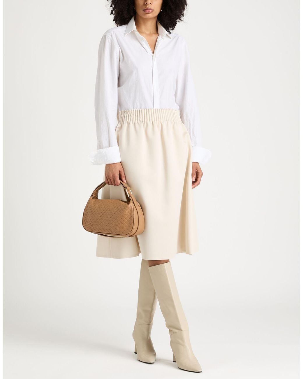 Brunello Cucinelli Natural Cream Midi Skirt Acetate, Viscose