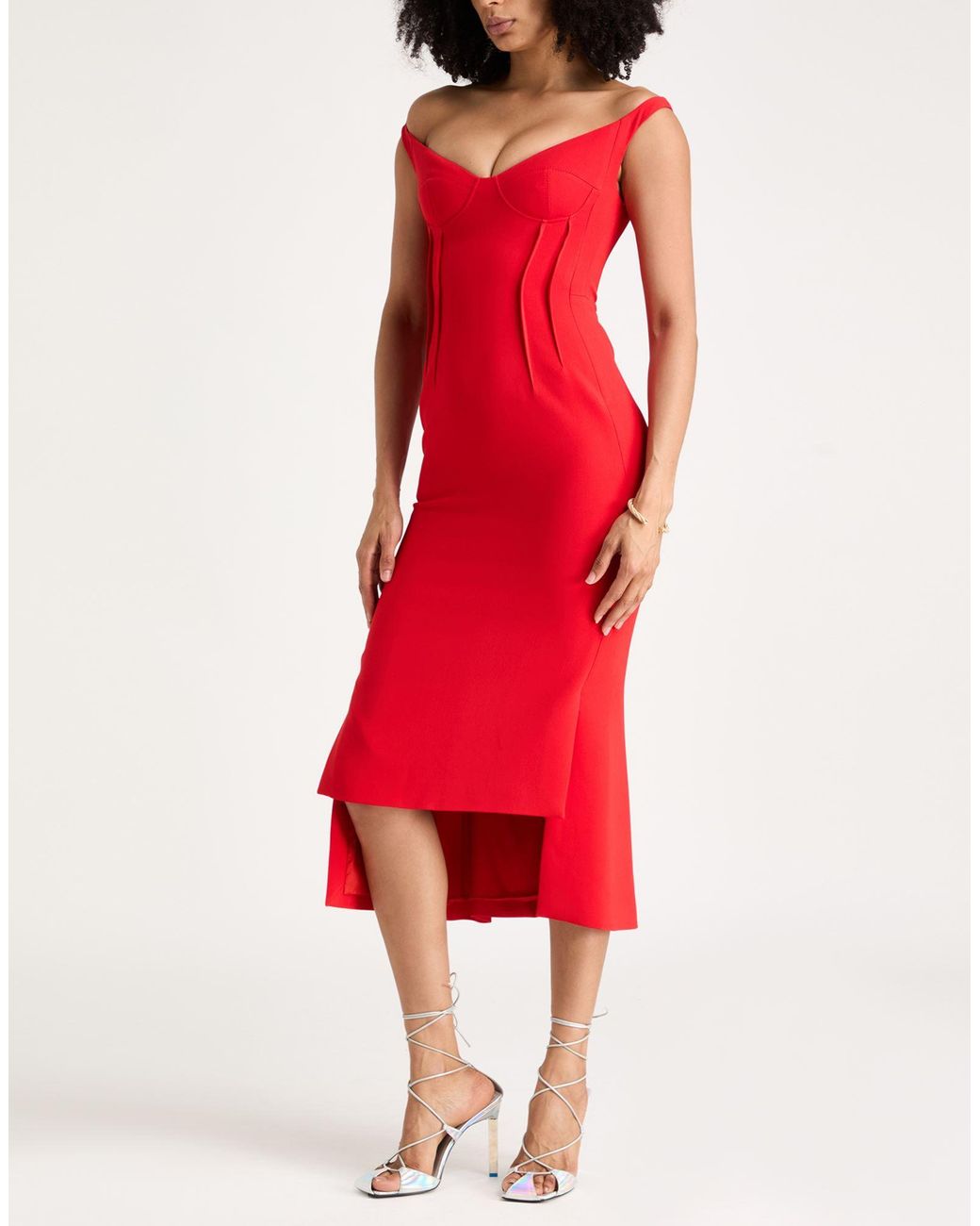 David Koma Red Midi Dress Viscose, Acetate, Elastane