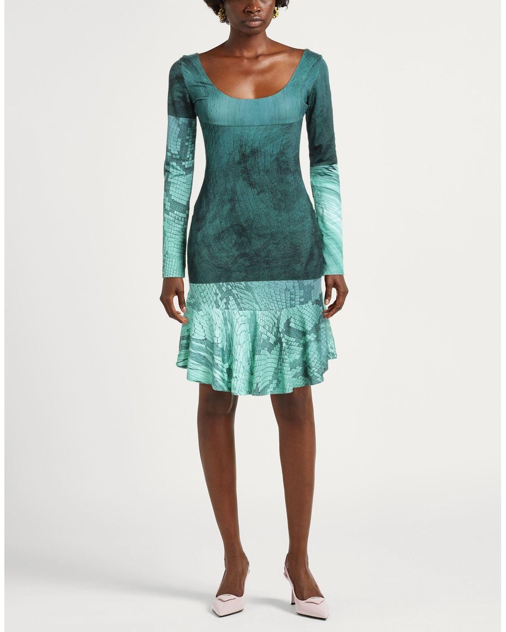 Just Cavalli Green Mini Dress Polyester