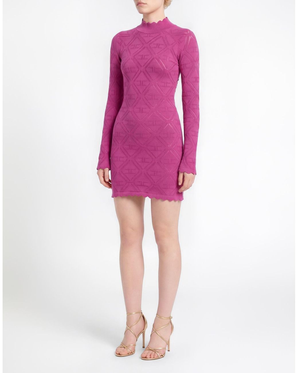 Elisabetta Franchi Pink Mini Dress Viscose, Polyamide, Wool