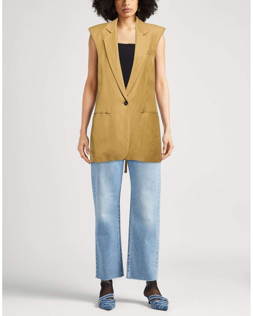 Tela Yellow Mustard Blazer Viscose, Linen