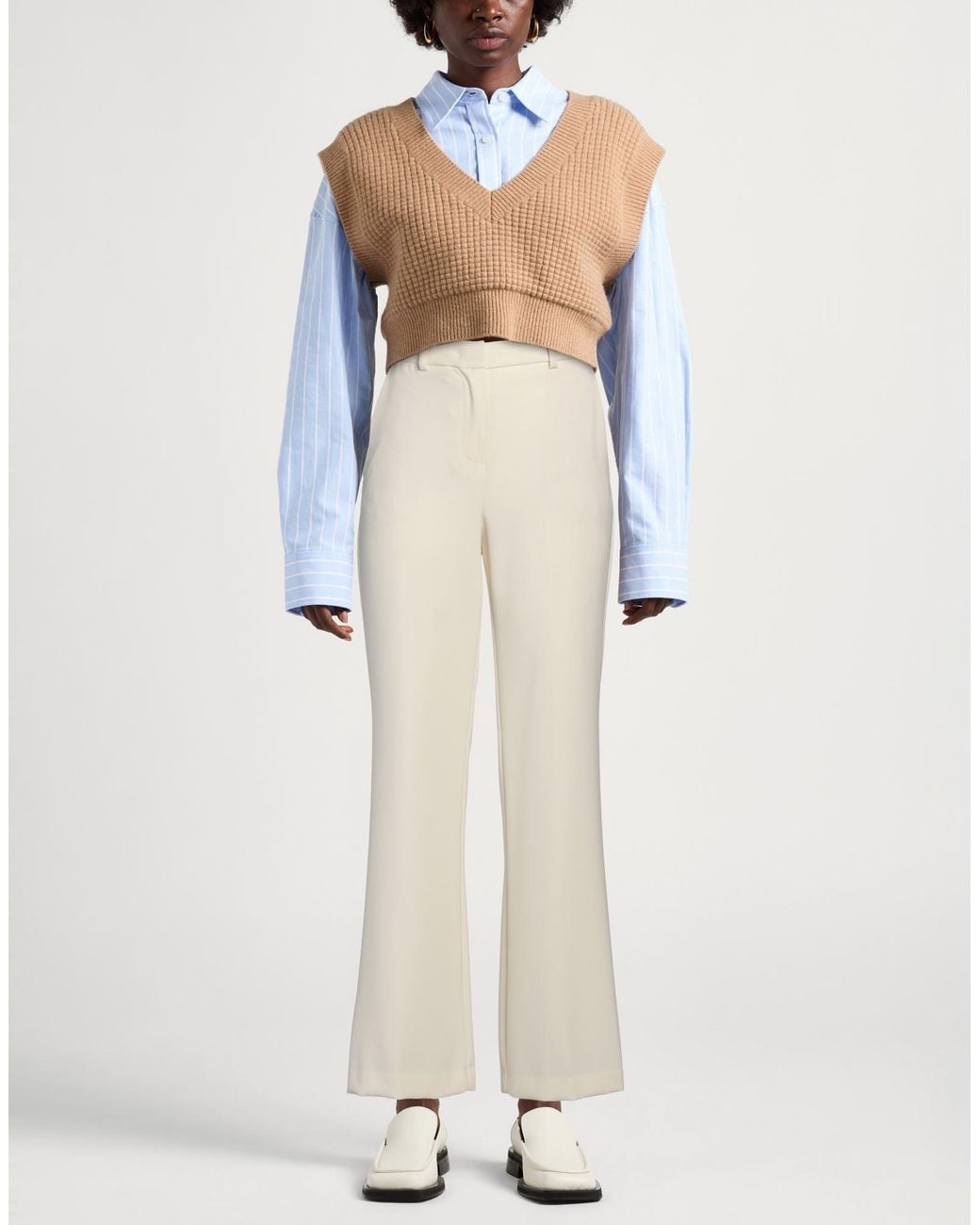 Kaos White Ivory Pants Polyester, Elastane