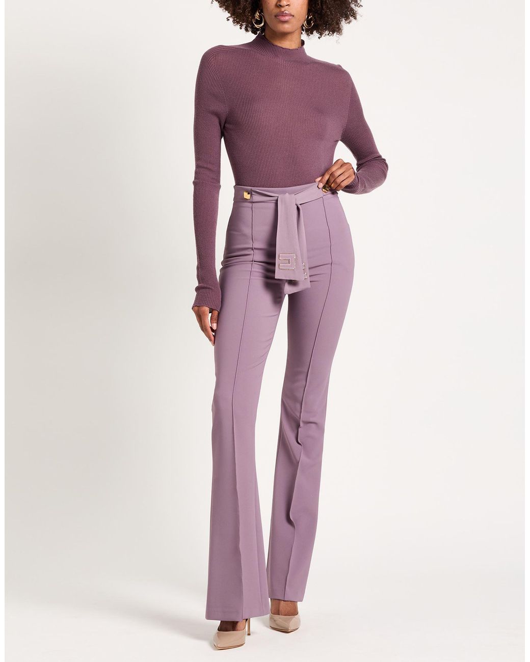 Elisabetta Franchi Purple Pants Polyester, Elastane