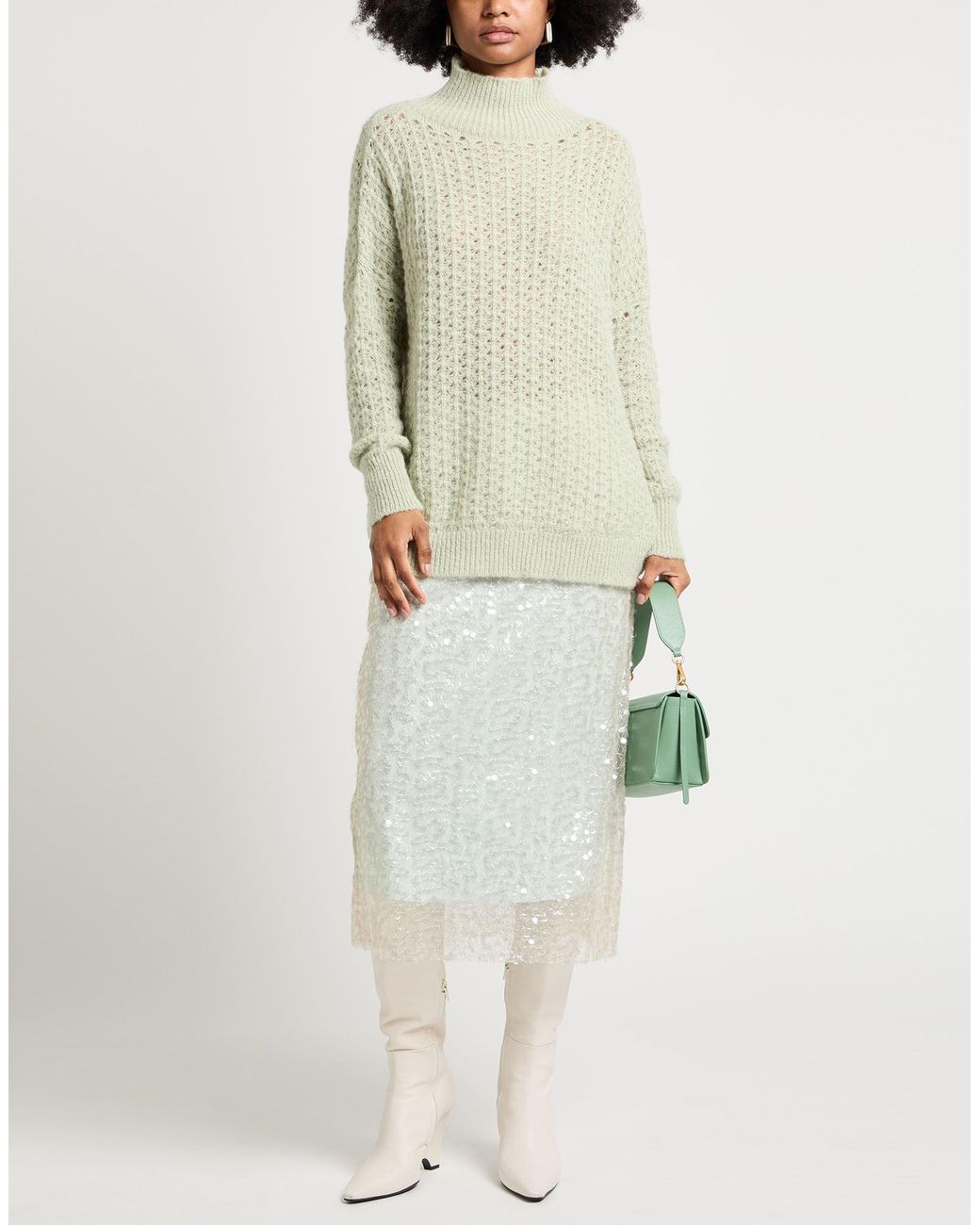 Alysi White Crème Turtleneck Alpaca Wool, Polyamide