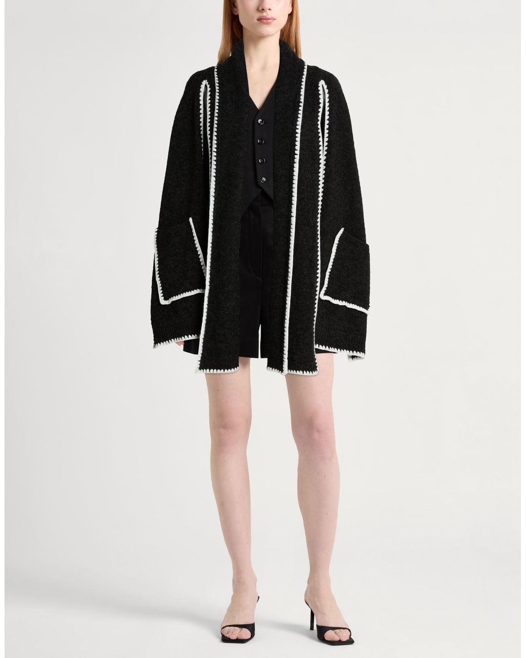 MEIMEIJ Black Charcoal Cardigan Acrylic, Alpaca Wool, Polyamide, Wool