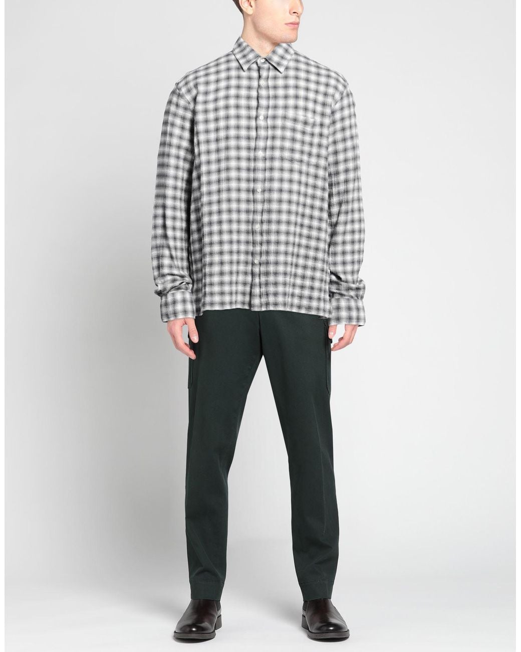 Officine Generale Gray Charcoal Shirt Cotton, Elastane for men