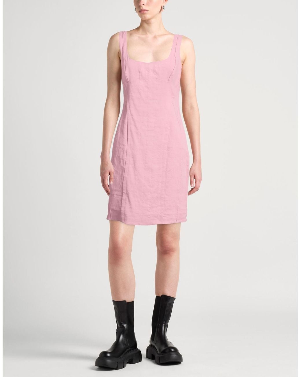 Pinko Pink Mini Dress Linen, Viscose, Elastane