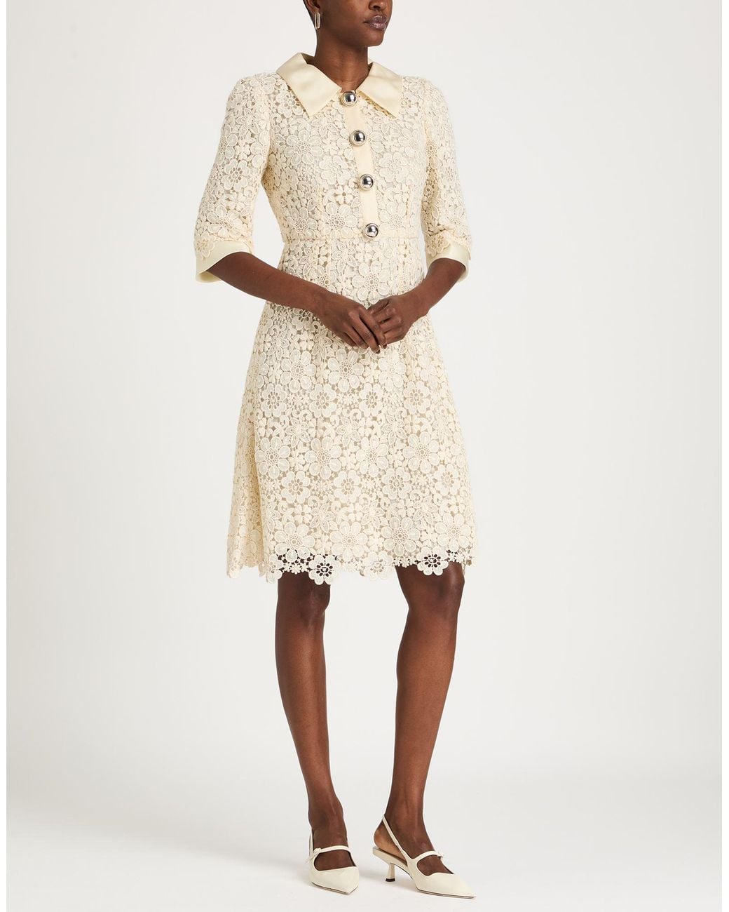 Dolce & Gabbana Natural Ivory Midi Dress Cotton, Silk, Polyester