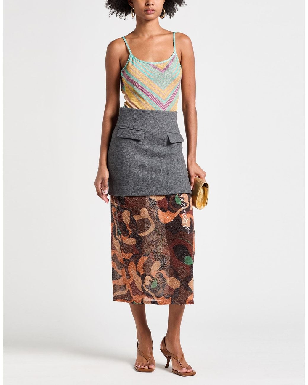 Maliparmi Gray Midi Skirt Polyester, Wool, Polyamide