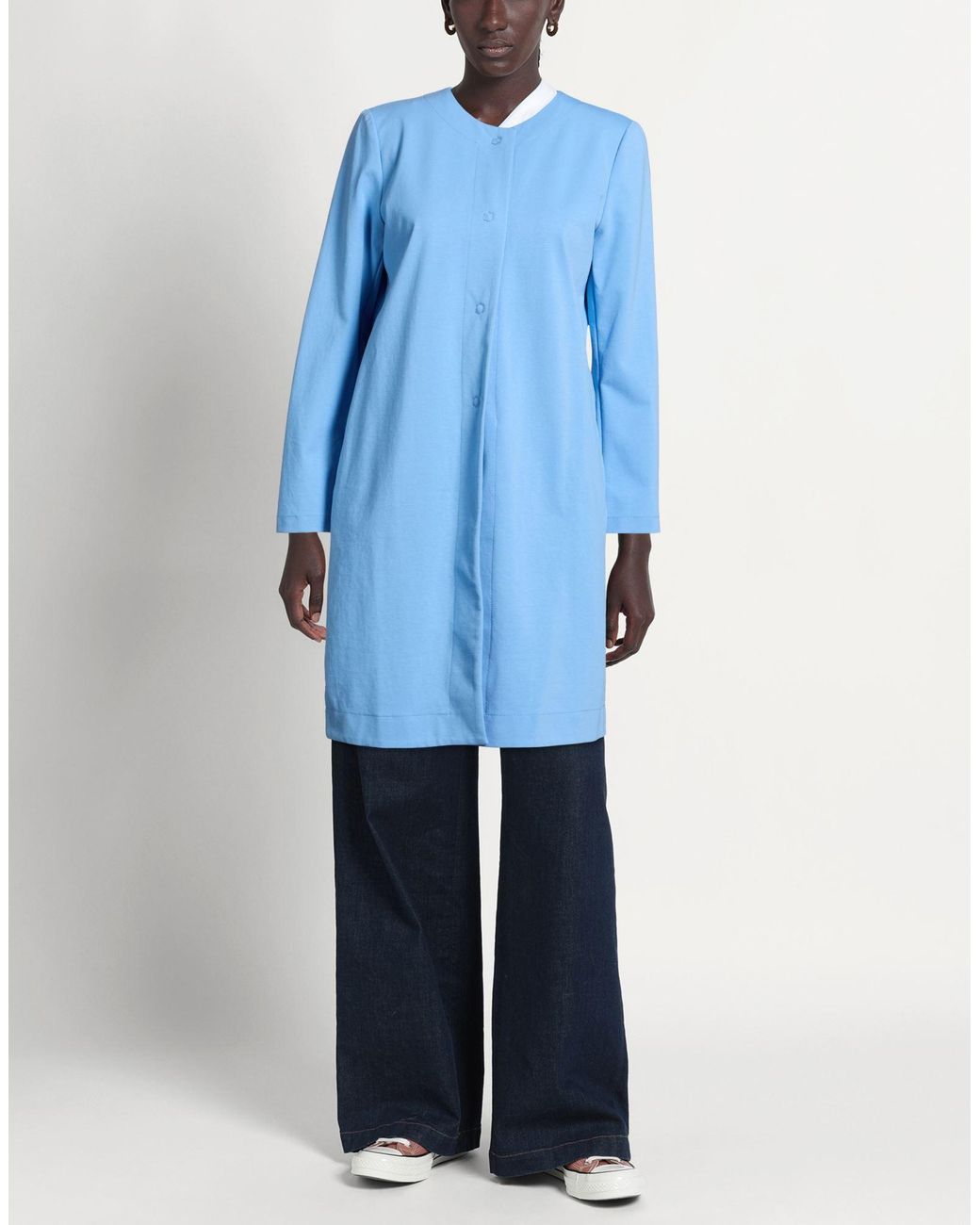 European Culture Blue Light Overcoat & Trench Coat Cotton, Polyamide, Elastane