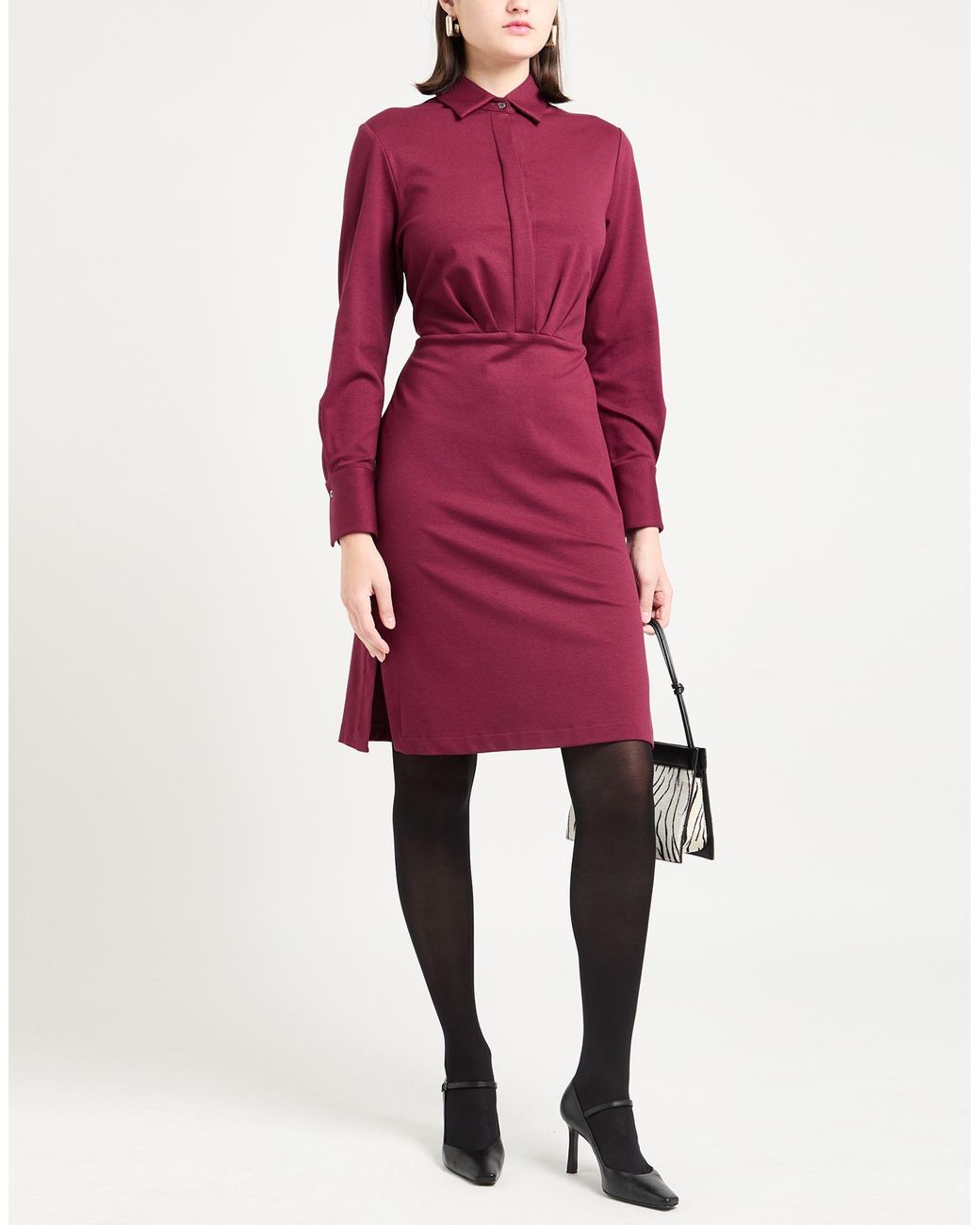 Robert Friedman Purple Burgundy Midi Dress Viscose, Wool, Elastane