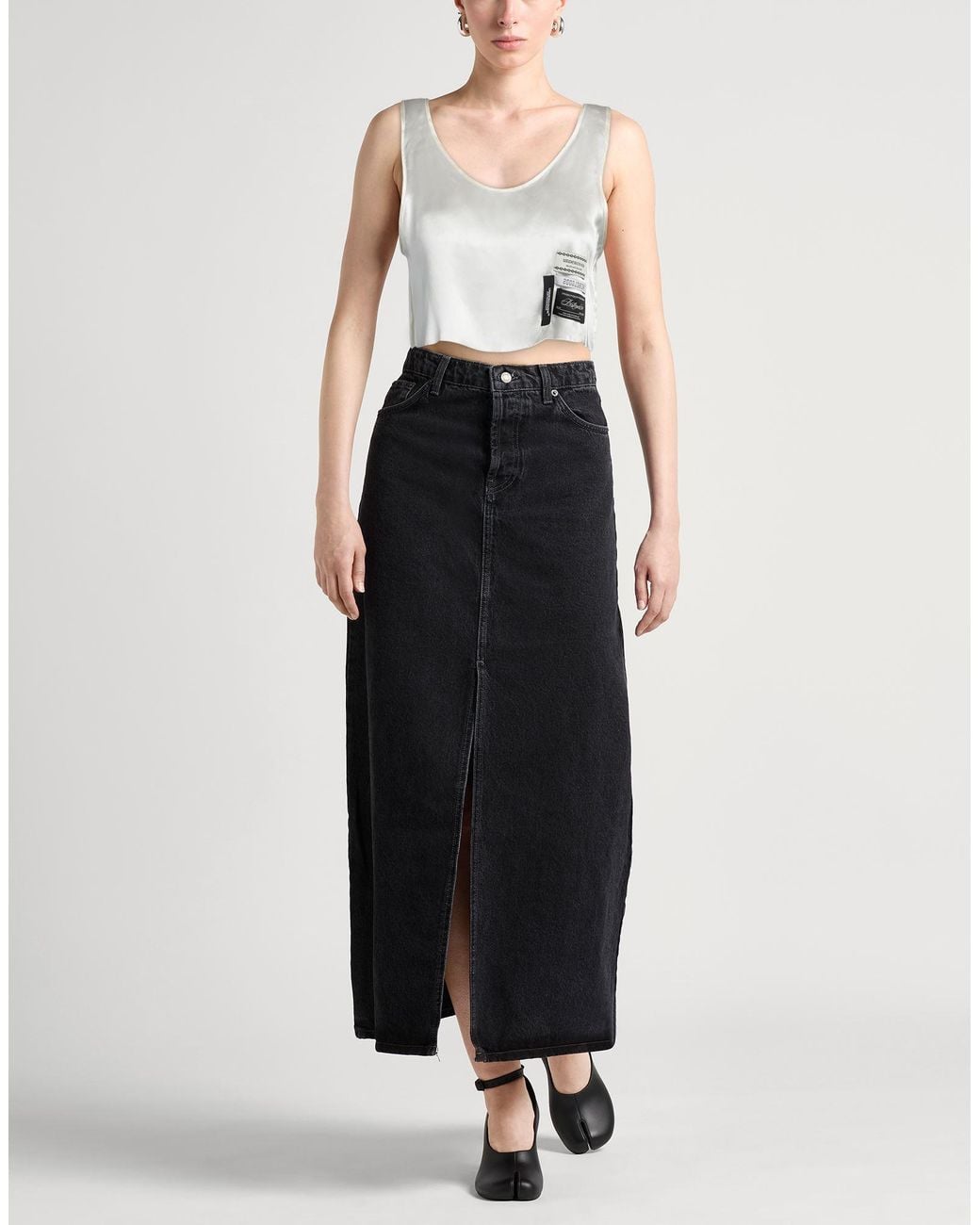Undercover Gray Satin Silk Cropped Crewneck Top