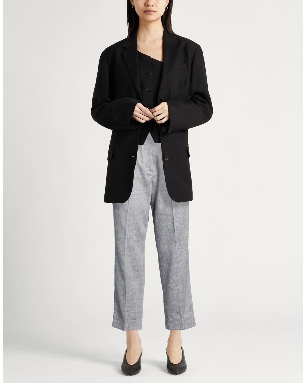 Peserico Gray Pants Linen, Virgin Wool