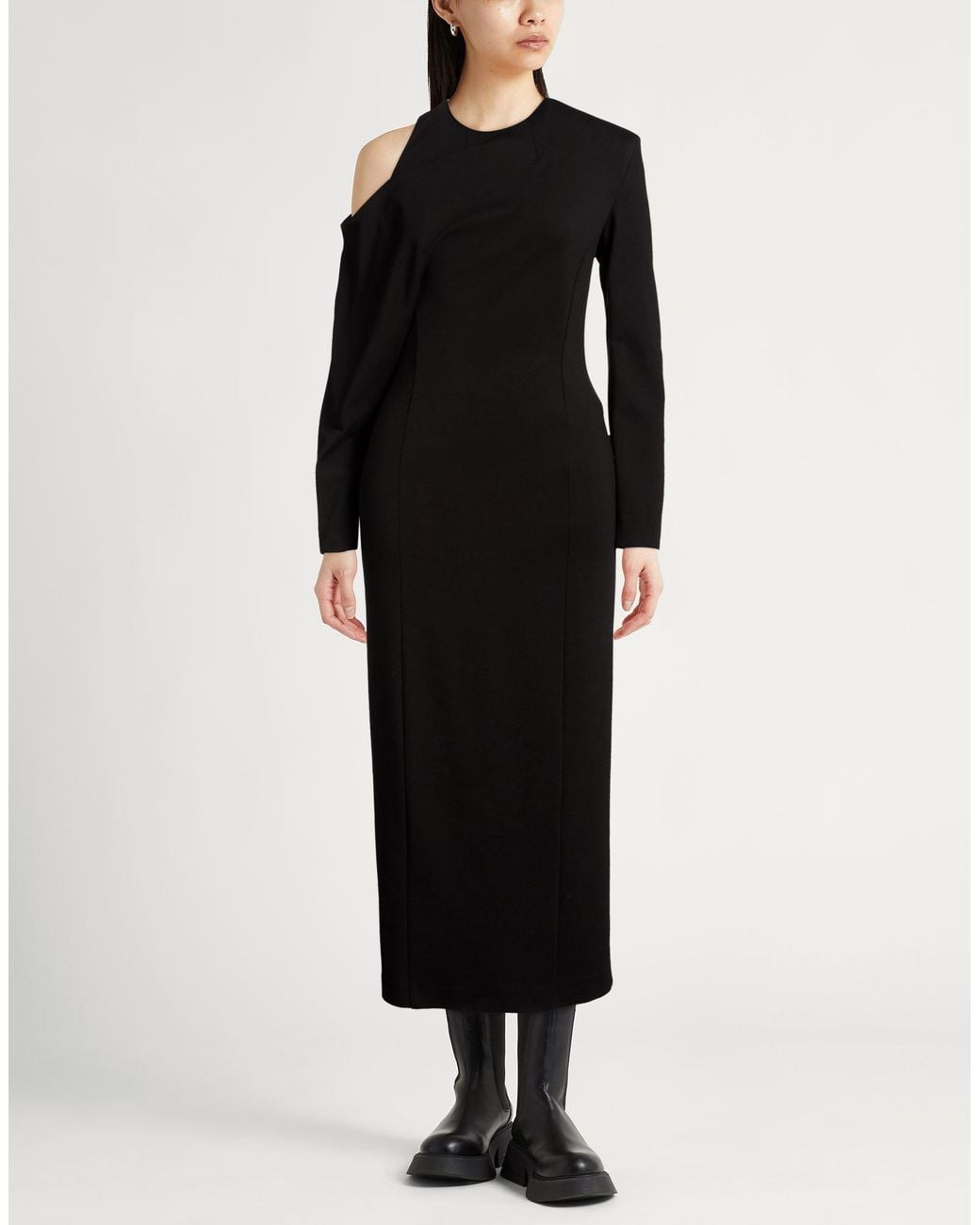 Erika Cavallini Semi Couture Black Midi Dress Viscose, Polyamide, Elastane