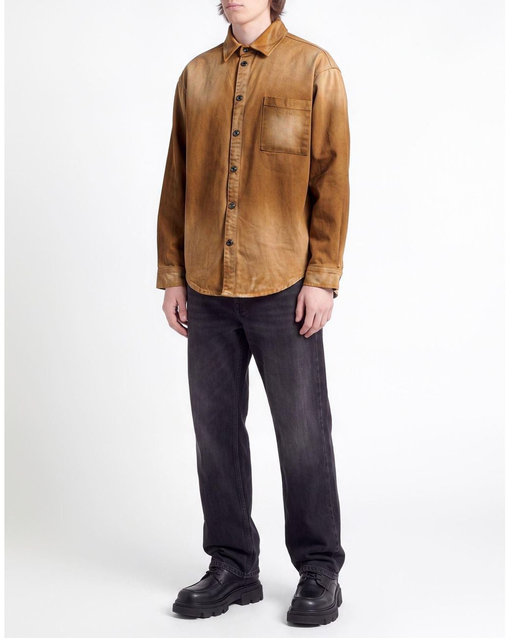 MSGM Brown Camel Denim Shirt Cotton for men