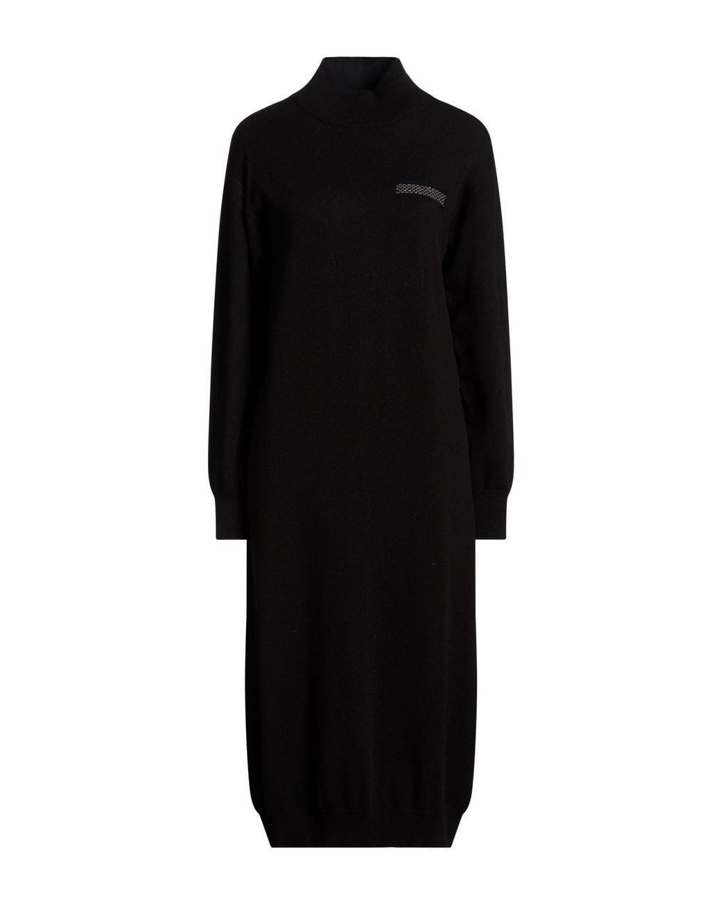 Peserico Black Midi Dress Virgin Wool, Silk, Cashmere
