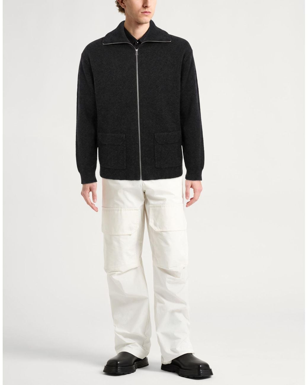 Lanvin Black Charcoal Cardigan Cashmere for men