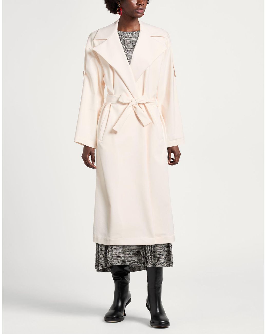 La Fille Des Fleurs White Cream Overcoat & Trench Coat Cotton, Elastane