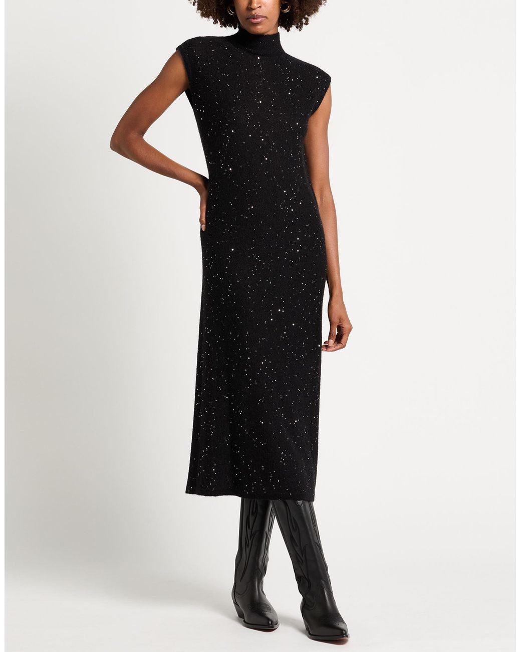 Gentry Portofino Black Midi Dress Alpaca Wool, Mohair Wool, Viscose, Polyamide, Polyester