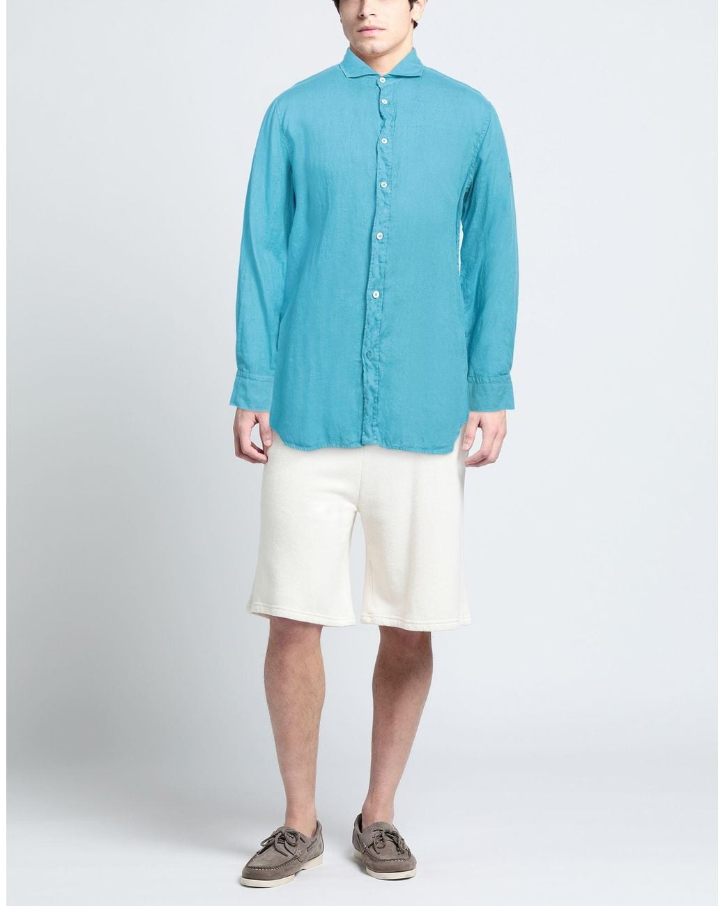 Cooperativa Pescatori Posillipo Blue Shirt Linen for men