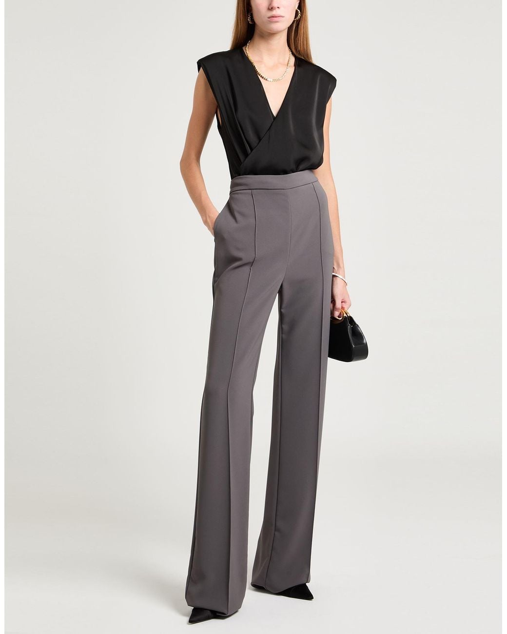 Elisabetta Franchi Gray Pants Polyester, Elastane