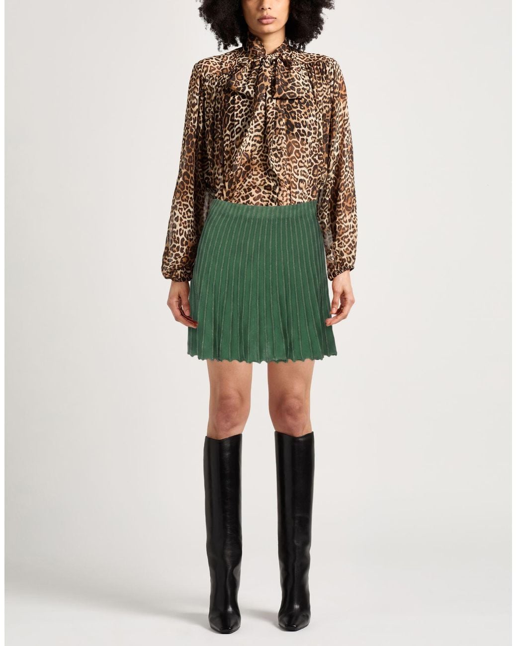 Akep Green Military Mini Skirt Cotton, Polyester, Metallic Polyester