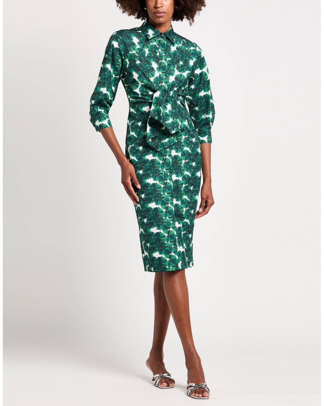 Max Mara Green Dark Midi Dress Cotton