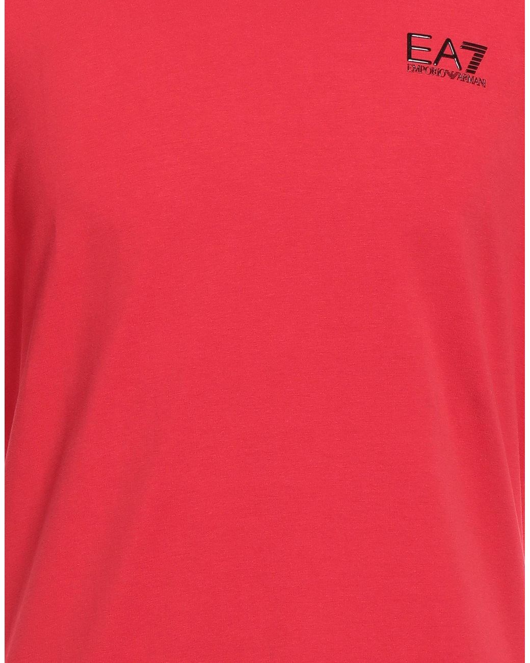 EA7 Red T-Shirt Cotton, Elastane for men