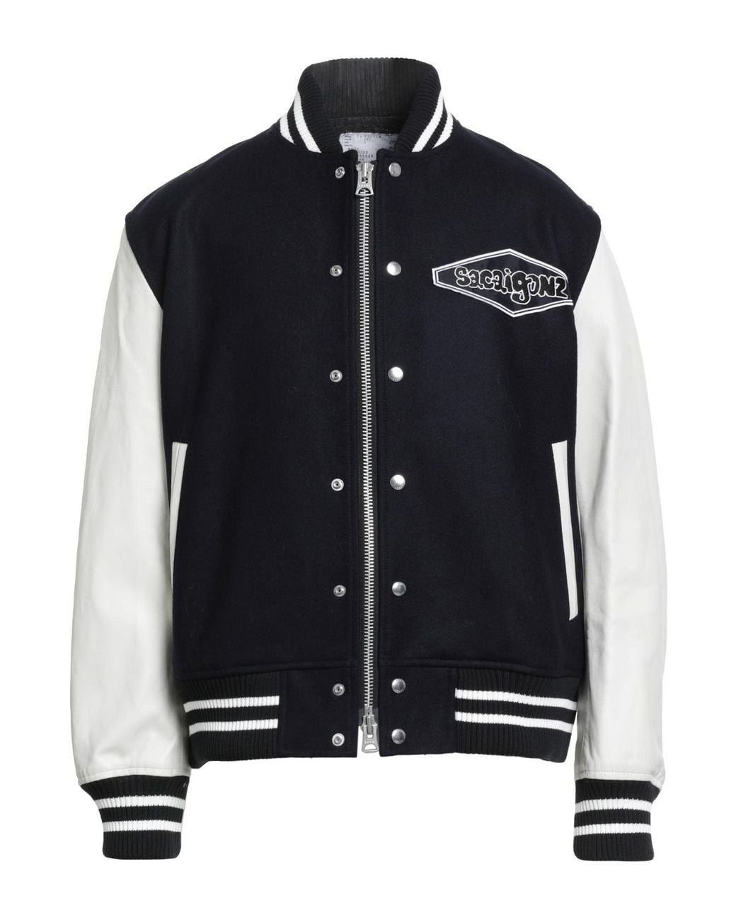 Sacai Blue Jacket Wool, Cow Leather for men