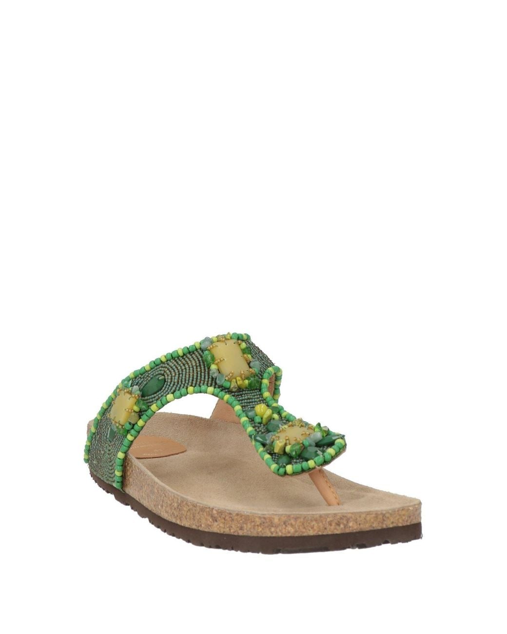 Maliparmi Green Thong Sandal Leather, Textile Fibers
