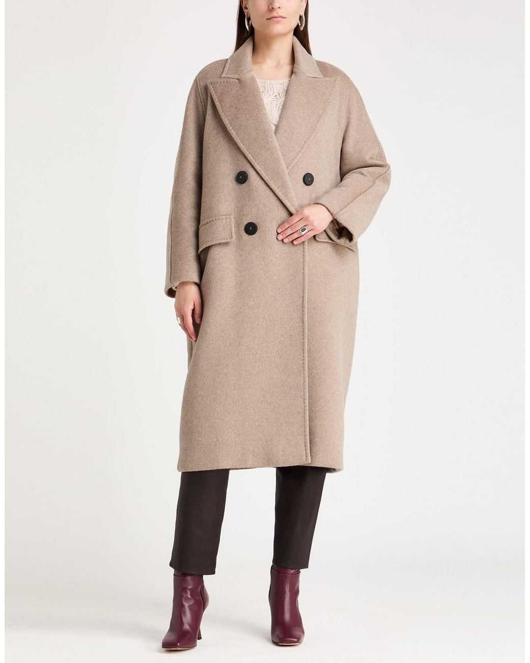 Max Mara Natural Atelier Taupe Coat Cashmere, Alpaca Wool, Wool