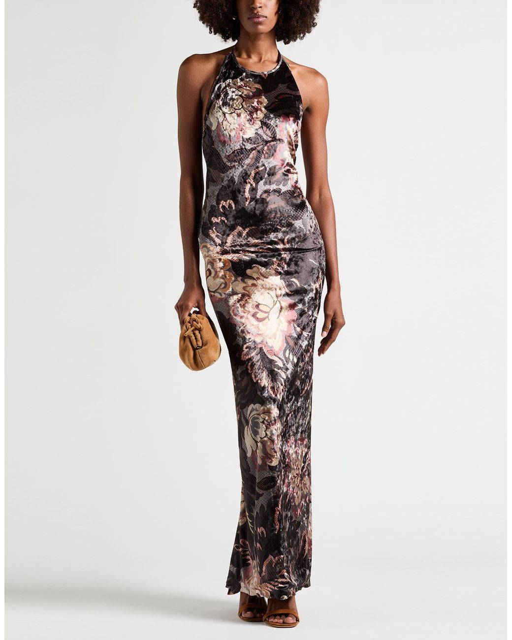 Etro White Charcoal Maxi Dress Polyester, Elastane
