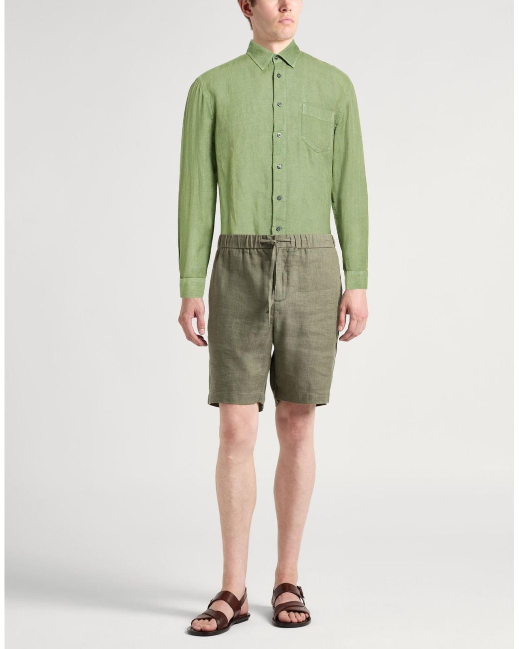 120% Lino Green Shirt Linen for men