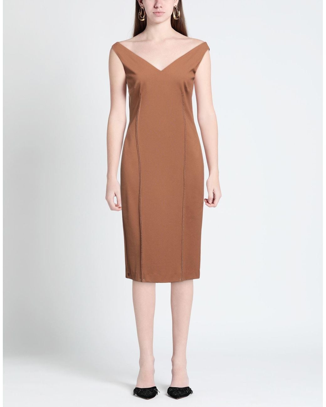 Manila Grace Brown Midi Dress