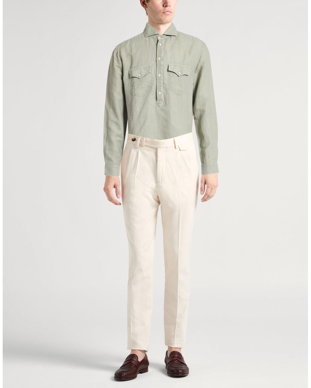 Brunello Cucinelli Gray Shirt Linen, Cotton for men