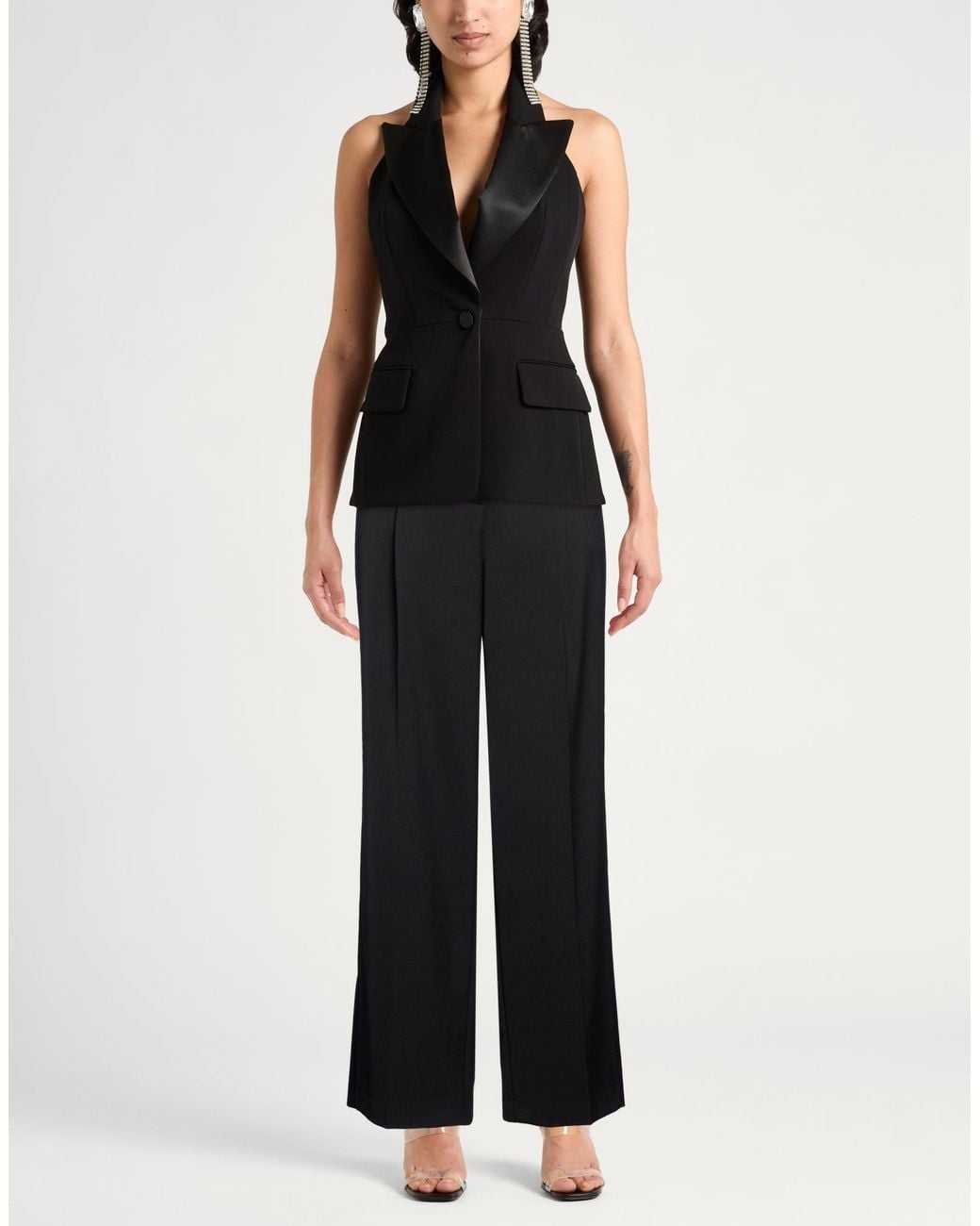 Semicouture Black Pants Polyester, Virgin Wool, Elastane