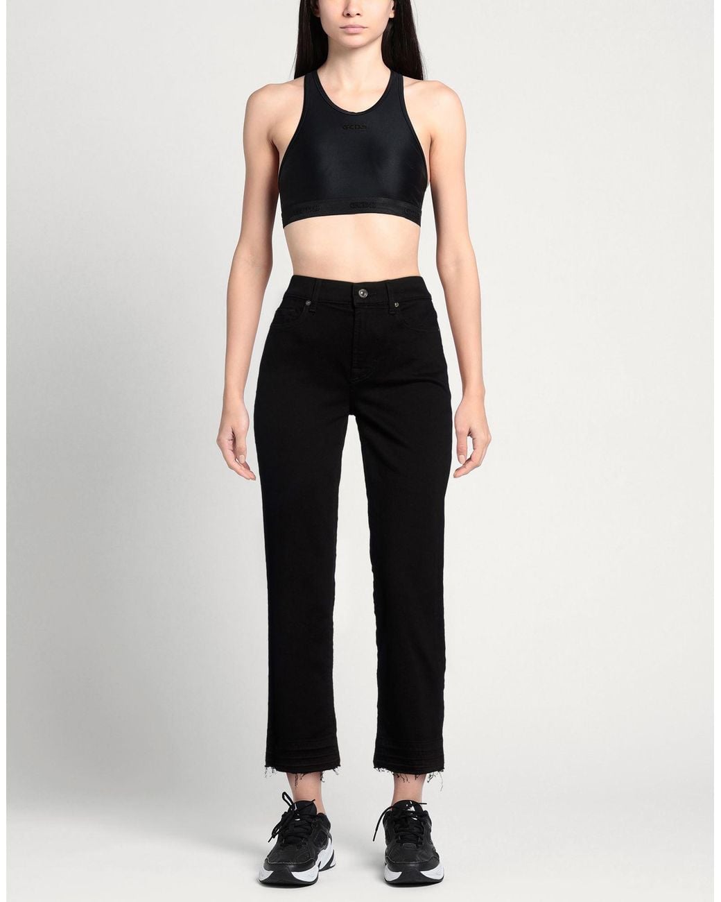 7 For All Mankind Black Jeans Cotton, Elastomultiester, Elastane
