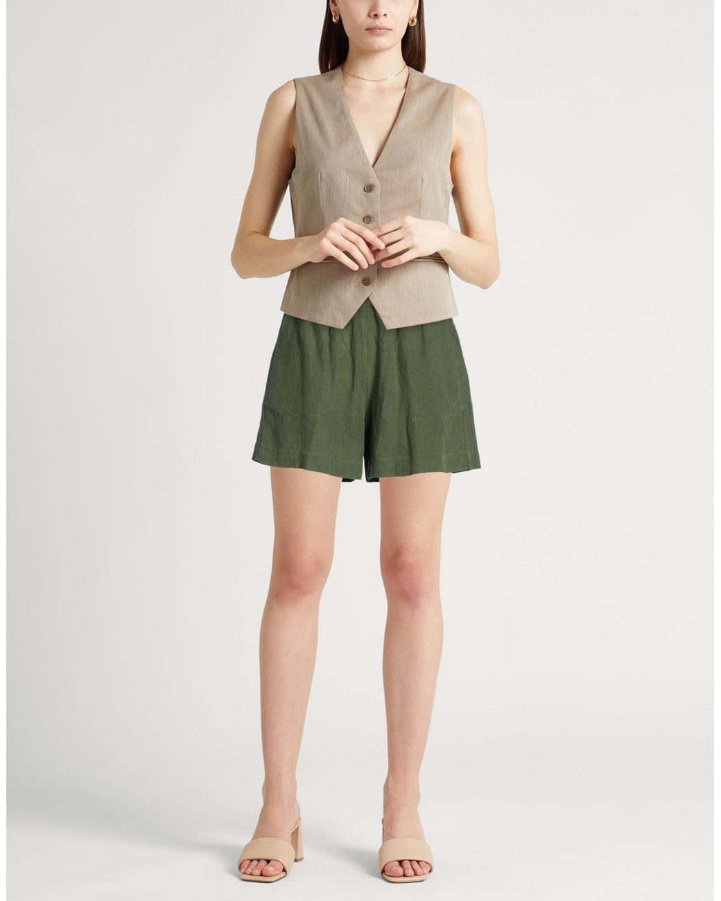 120% Lino Green Shorts & Bermuda Shorts Linen