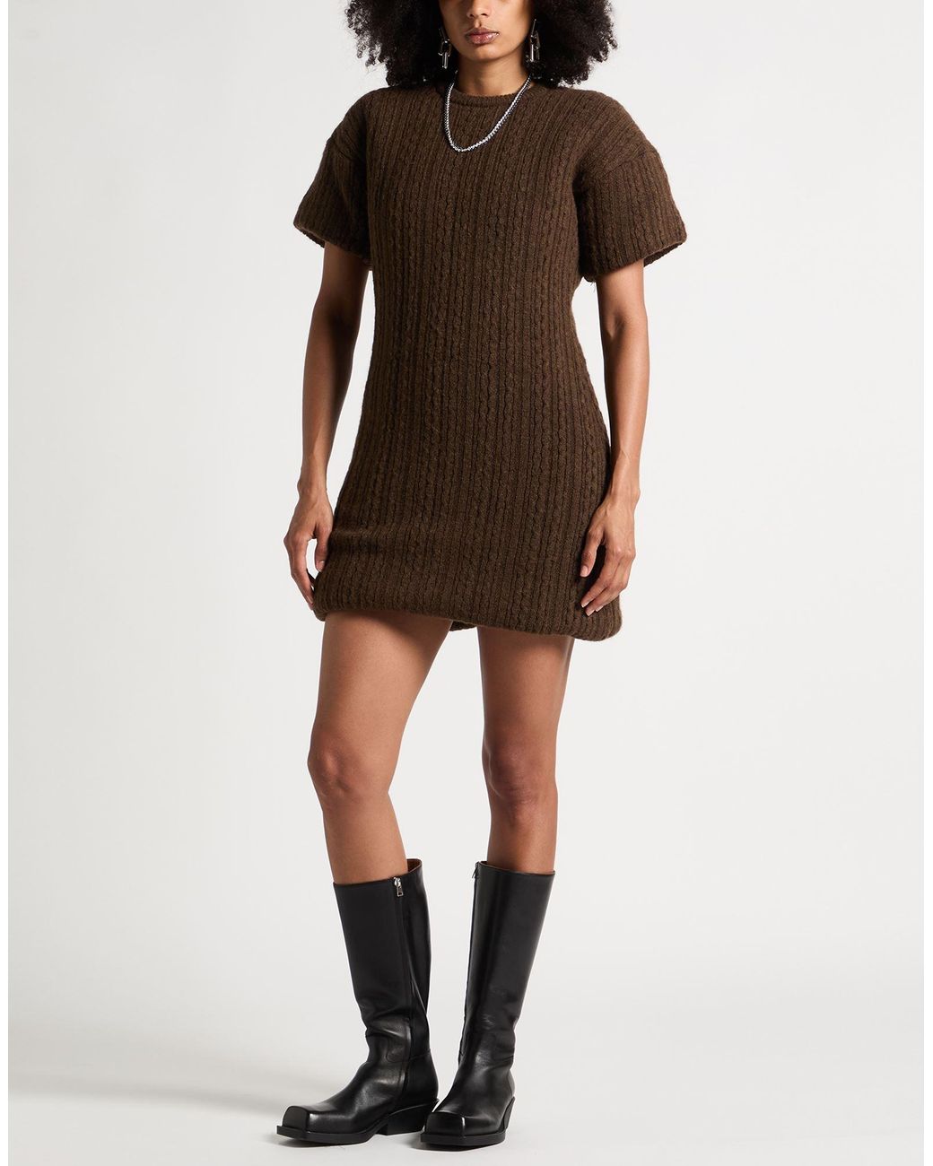 MM6 by Maison Margiela Brown Dark Mini Dress Acrylic, Wool, Polyamide, Elastane