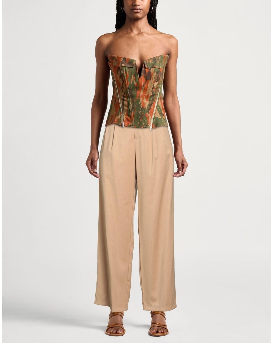 Gaelle Paris Natural Camel Pants Polyester, Viscose, Elastane