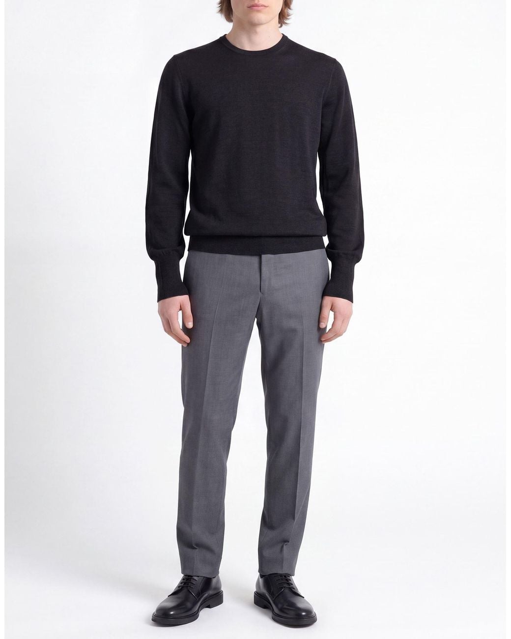Alpha Studio Blue Sweater Merino Wool, Ovine Leather for men