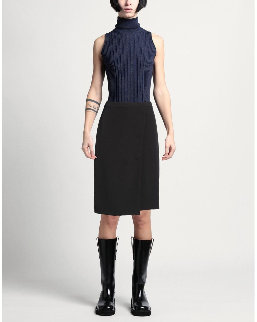 Compagnia Italiana Black Midi Skirt Polyester, Elastane